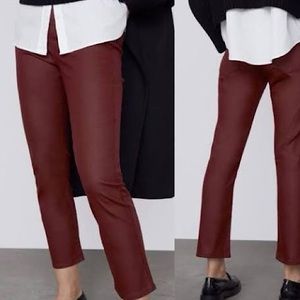 Zara high-rise red coated pants